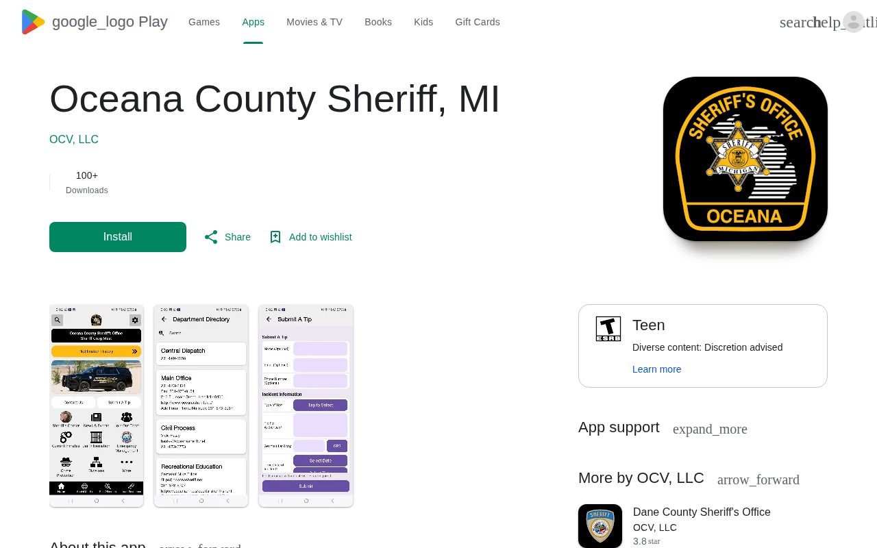 Oceana County Sheriff official mobile app listing