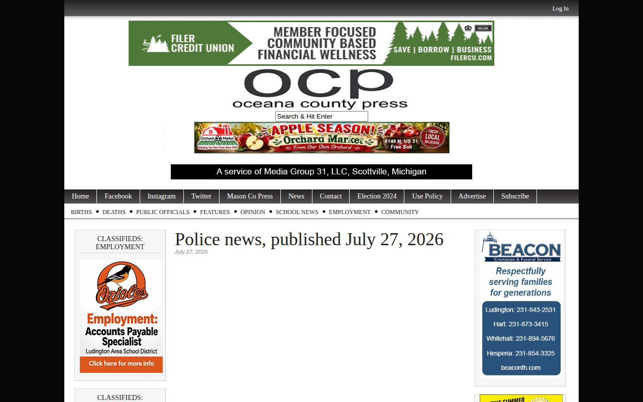 Oceana County Press multi-day police news report