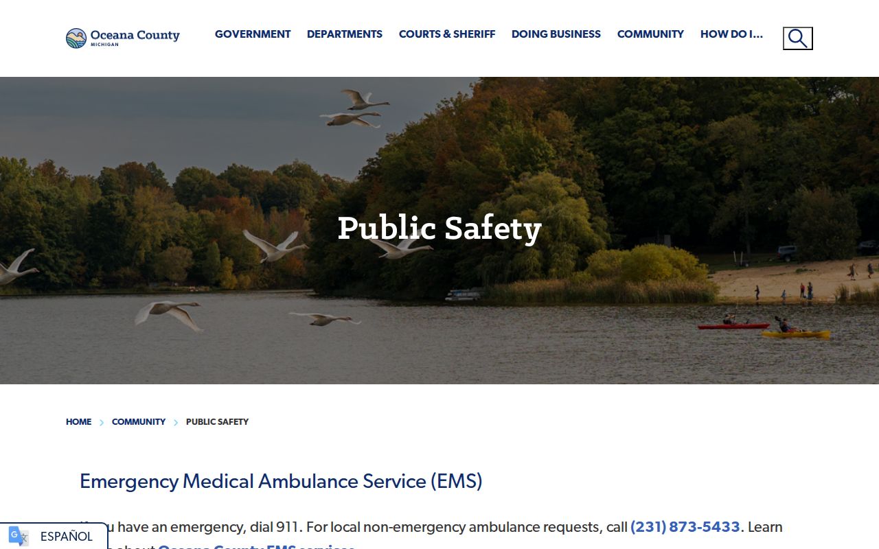 Oceana County public safety page listing Hesperia police contact