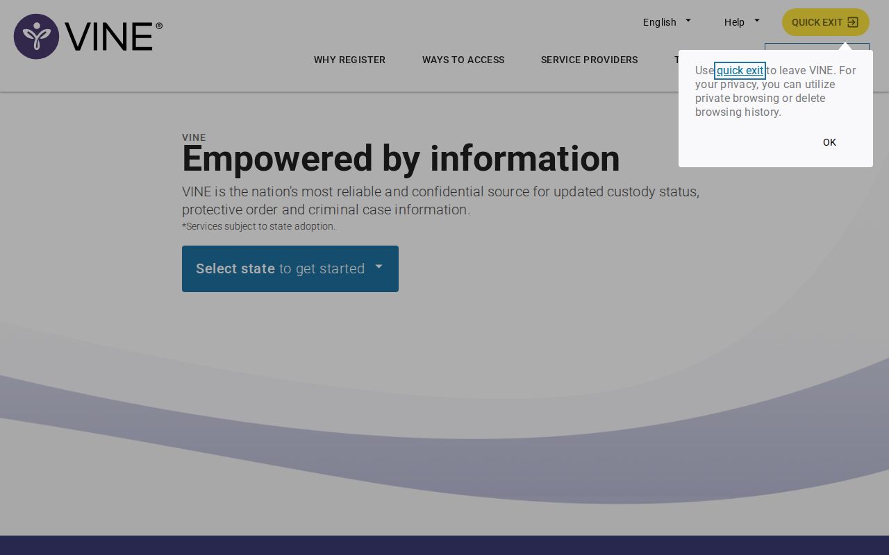 National VINELink service page
